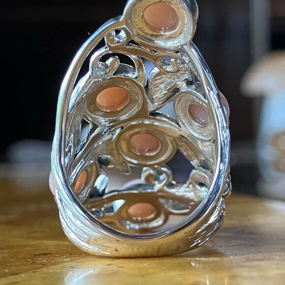Genuine Pink Opal Sterling Silver Cocktail Ring Size 6 - Picture 6 of 9